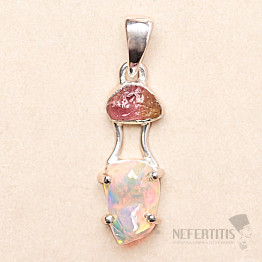 Anhänger aus äthiopischem Opal und rosa Turmalin, Silber Ag 925,  LOT8