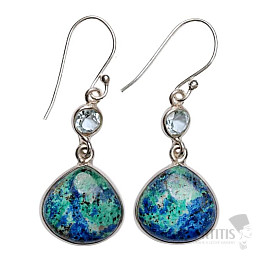 Azurite in malachite earrings silver Ag 925 E84