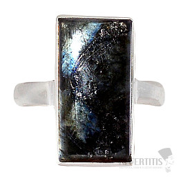 Larvikit černý měsíční kámen prsten stříbro Ag 925 R849