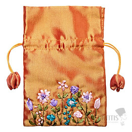 Orange Brokattasche mit gestickten Blumen 9,6 x 14,2 cm