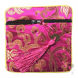 Dunkelrosa Brokattasche mit Reißverschluss und Glücksmünze 12x12 cm