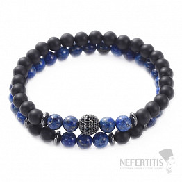 Set aus zwei Armbändern aus Lapislazuli und schwarzem Achat