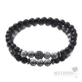 Set aus zwei Armbändern aus schwarzem Achat und Netzstein-Jaspis