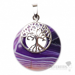 Agate purple circle pendant with Tree of Life