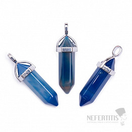 Achat blauer Anhänger Kristall doppelseitig silberfarben
