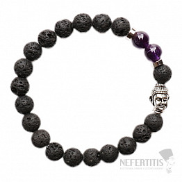 Buddhistisches Perlenarmband aus Lavastein und Amethyst