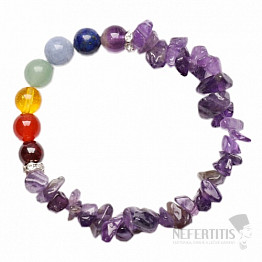 Chakra-Armband gehackter Amethyst und sieben Perlen