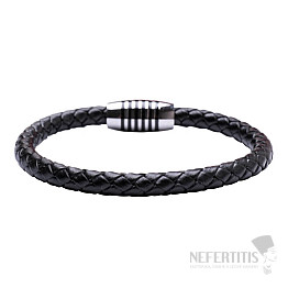 Schwarzes Herrenlederarmband mit Edelstahlverschluss