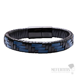 Herrenarmband aus schwarzem und blauem Leder mit schwarzem Verschluss
