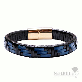 Herrenarmband aus schwarz-blauem Leder mit goldfarbener Schließe