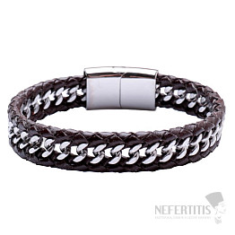 Braunes Lederarmband für Herren Curb - Verschluss silberfarben 1,4 cm