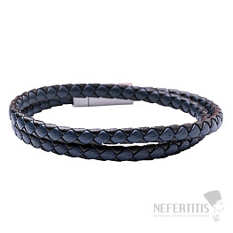 Wickelarmband aus blau-schwarzem Leder für Herren 42 cm