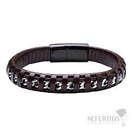 Braunes Herrenlederarmband Panzerfarbe Silberschnalle schwarz