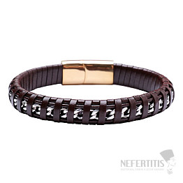 Braunes Lederarmband für Herren von Curb, silberfarben, goldfarbener Verschluss