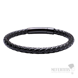 Herrenarmband aus schwarzem Leder mit schwarzem Verschluss