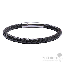 Herrenarmband aus schwarzem Leder mit silberfarbenem Verschluss