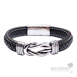 Schwarzes festes Lederarmband für Herren Knot