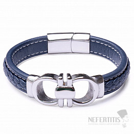 Marineblaues Herren-Lederarmband mit Edelstahl