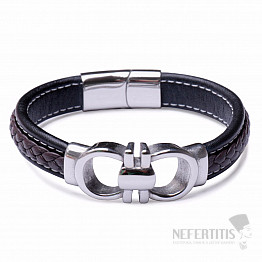 Herrenarmband aus schwarzem Leder mit Edelstahl