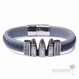 Herrenarmband aus blauem Leder Drei Menhire aus Edelstahl