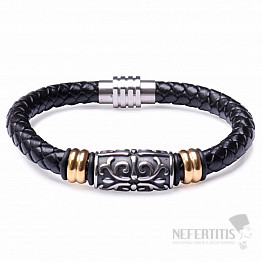 Schwarzes Herrenlederarmband mit Edelstahl verziert