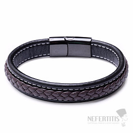 Herrenmode braunes und schwarzes Lederarmband Edelstahl schwarz