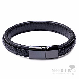 Herrenmode schwarzes Lederarmband Edelstahl