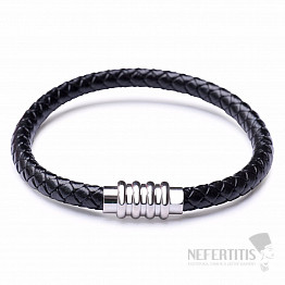 Herrenmode schwarzes Lederarmband Edelstahl Variante 3