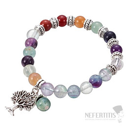 Fluorit-Regenbogen-Chakra-Armband mit Baum des Lebens