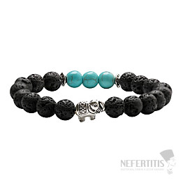 Lávový kameň a tyrkys náramok so slonom