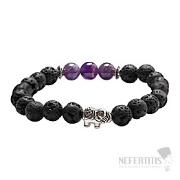 Lávový kámen a ametyst náramek se slonem