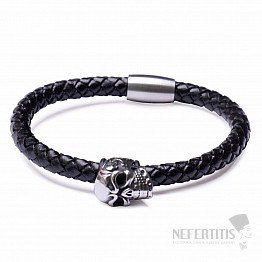 Herren-Lederarmband mit Totenkopf aus Edelstahl