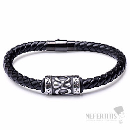 Herrenarmband aus schwarzem Leder mit einer Edelstahlperle