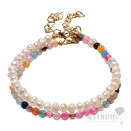 Set aus zwei Armbändern mit Perlen und farbigem Achat