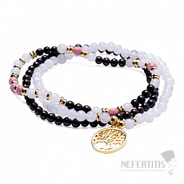 Set aus drei Armbändern aus Granat, Jadeit und Rhodonit