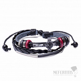 Dreifaches Herrenarmband aus Kunstleder mit Kreuz