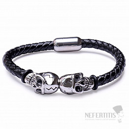 Herren Lederarmband mit Totenköpfen Edelstahl