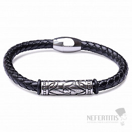 Schwarzes Herrenlederarmband mit Edelstahl verziert