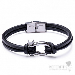 Doppeltes Lederarmband für Herren mit Edelstahl