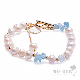 Armband aus weißen Perlen mit Aquamarin