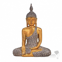 Buddha dotýkající se země thajská soška kolorovaná hnědozlatá 19 cm
