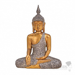 Buddha dotýkající se země thajská soška kolorovaná hnědozlatá 32 cm