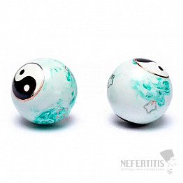 Zdravotné čínskej meditačné guličky proti stresu Yin Yang white / green Marbled 4 cm