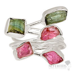 Designový prsten s vícebarevnými turmalíny stříbro Ag 925 R145