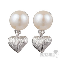 Silver earrings with pearl and heart