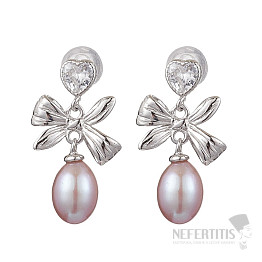 Silver earrings Bow with pearl