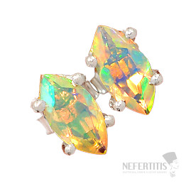 Ethiopian opal cut earrings stones silver Ag 925 E169