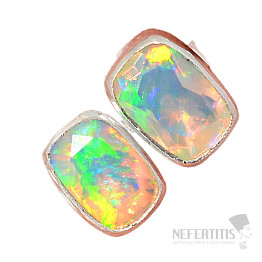 Ethiopian opal cut earrings stones silver Ag 925 E200