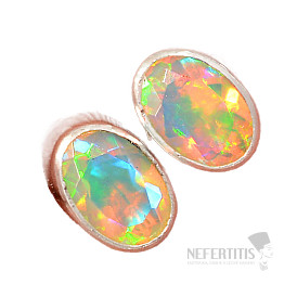 Ethiopian opal cut earrings stones silver Ag 925 E212