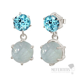 Silver dangle earrings with aquamarine and blue topaz